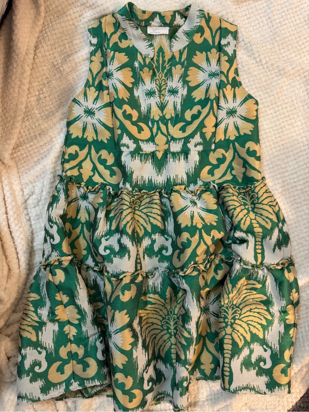 lace the label Green & Yellow Floral Tiered Dress